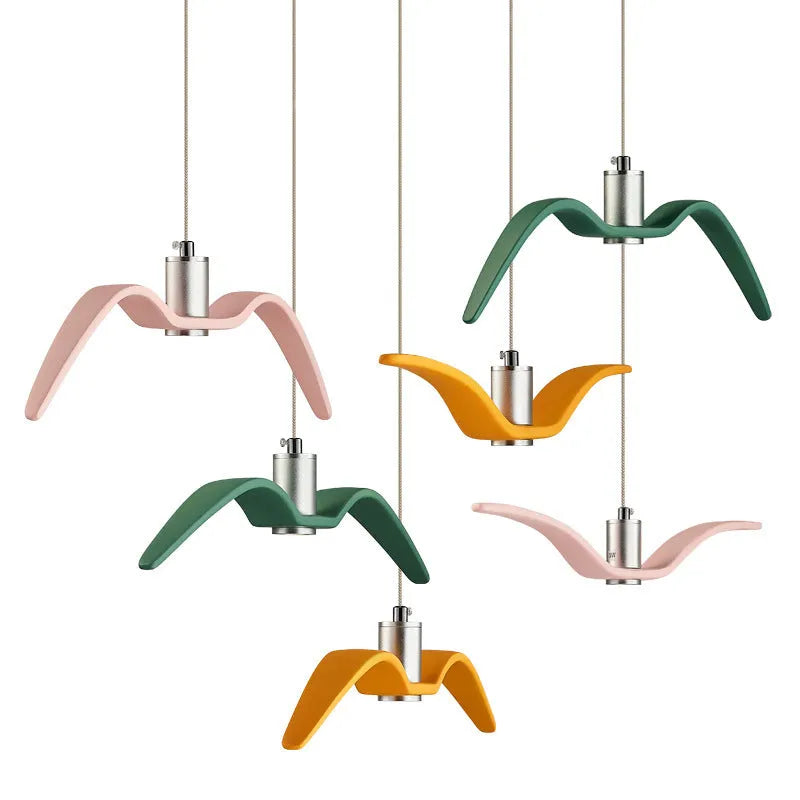Nordic LED chandelier with macaron colours in a restaurant or home setting