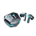 Black wireless in-ear sports headset with stereo earplugs for gaming and calls.