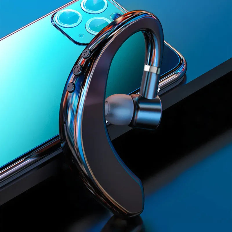 Single wireless Bluetooth earphone in black with rotatable ear tip for left or right ear wear