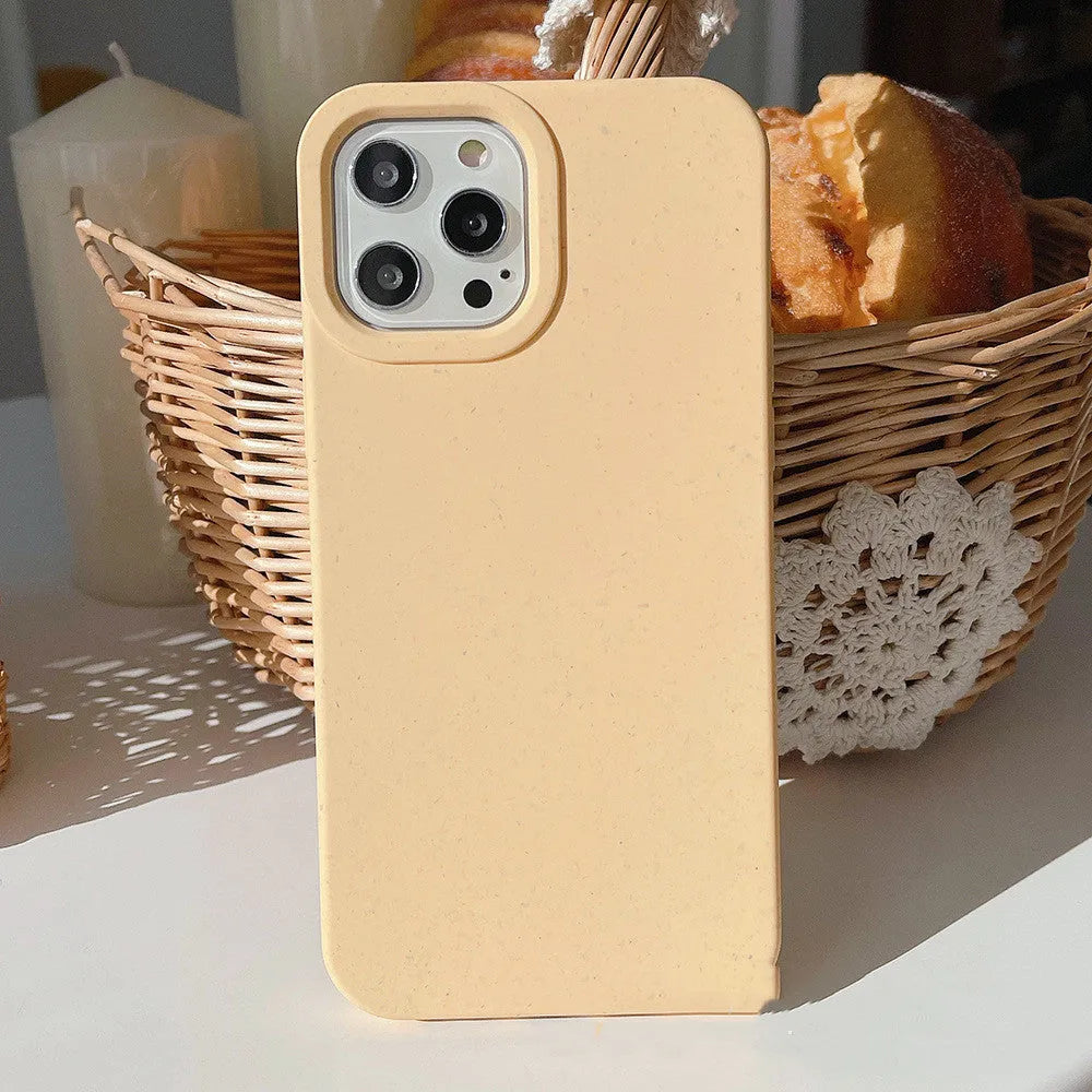 Degradable wheat straw composite phone case for iPhone models showing colour options