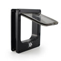 Interior cat door with rotary lock magnetic closure in black, showing frame and flap.