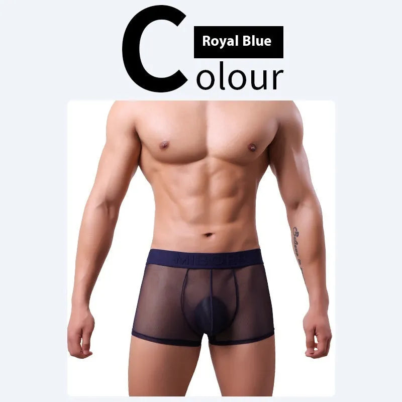 Men's thin boxer shorts in six colours showing quick-drying polyester fabric