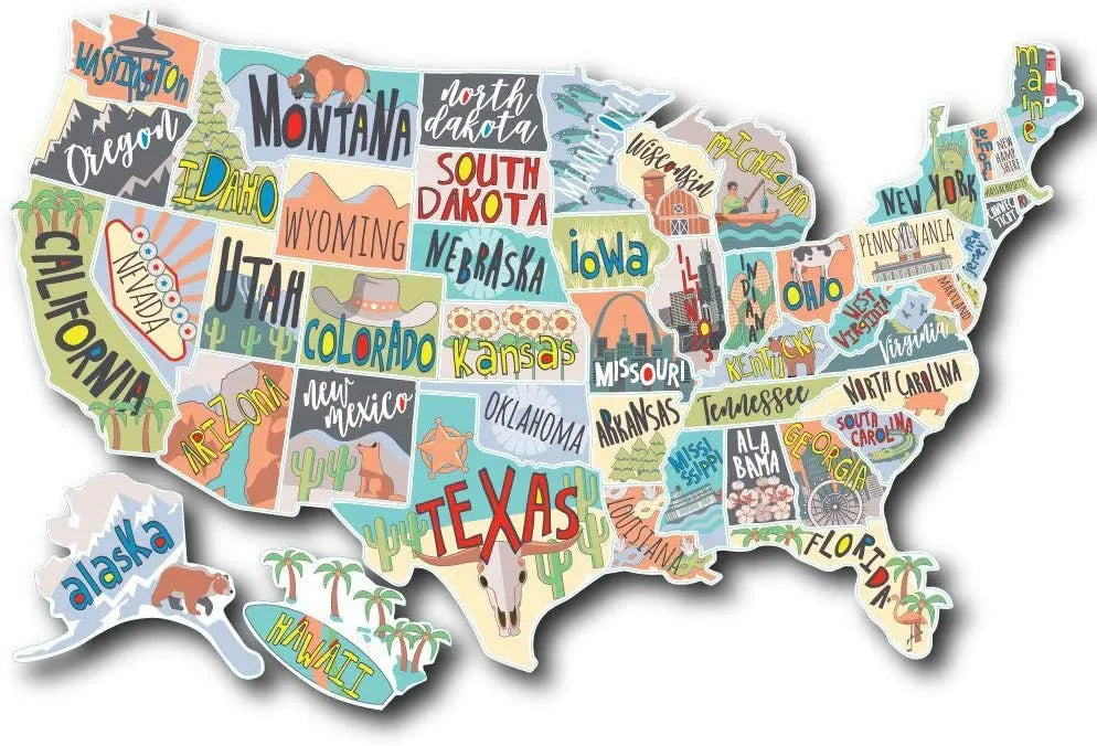 Travel sticker set with world map and alphabet letters for car body decoration in two style variations