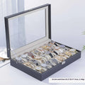 Grey high-grade leather watch storage box with dustproof see-through lid, 10-bit capacity