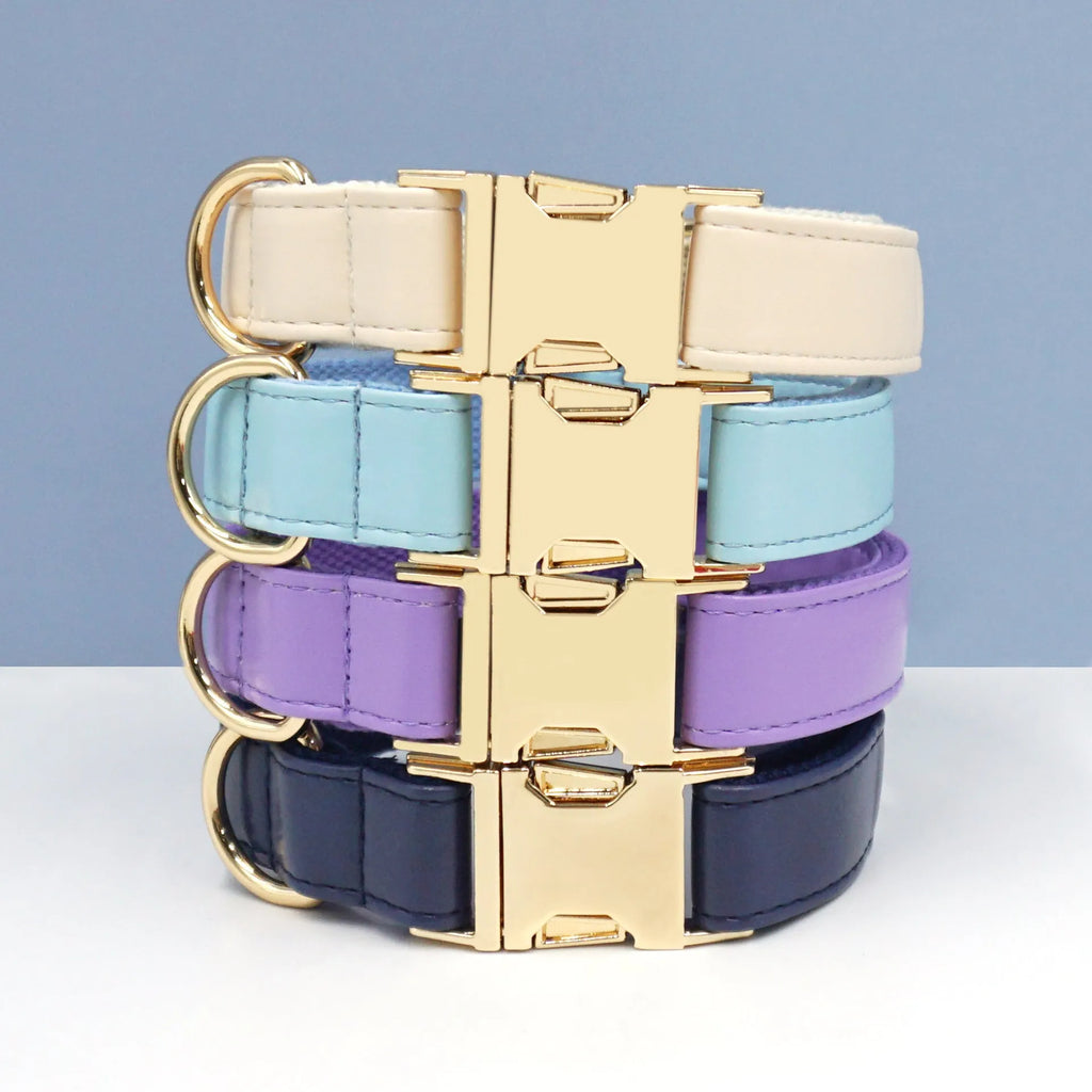 Leather dog collar with colour blocking design in caramel colour, size M