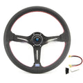 14-inch leather steering wheel with concave middle grip in black skeleton frame