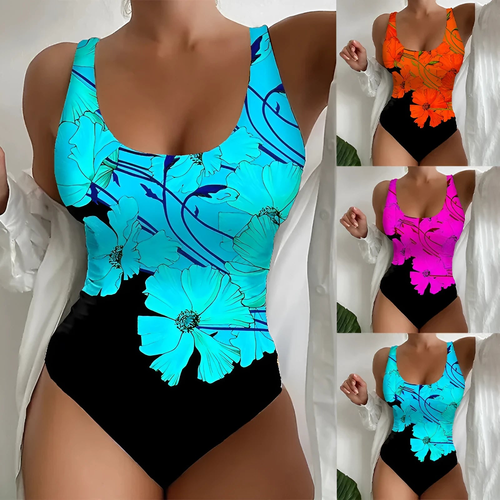 Women's 3D printed pattern one-piece swimsuit in orange red colour