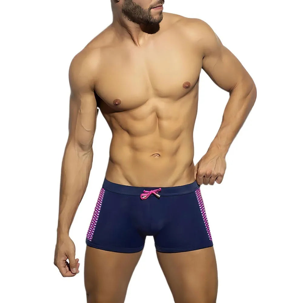 Men's polka dot print swimming trunks with quick-drying nylon fabric