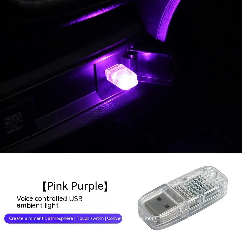 Atmosphere car USB multi-function ambience light with touch switch and RGB voice control in ABS material
