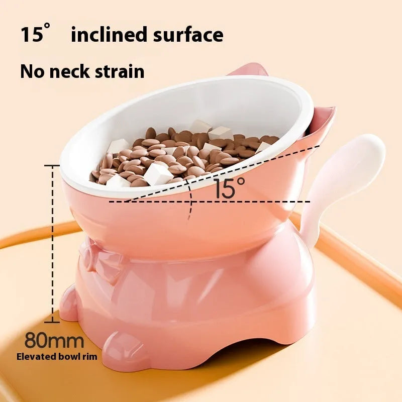 Stainless steel slanted anti-fall cat bowl in black, blue, pink, or yellow colour options.