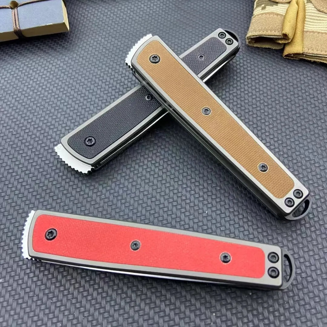 CRKT 7190 folding fruit knife showing black stainless steel blade and handle with dimensions displayed