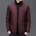 Men's solid colour winter coat with cotton filler and side seam pockets in dark blue, wine red or dark green
