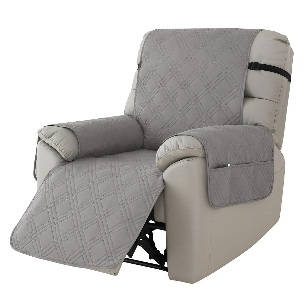 Quilted burgundy polyester spandex cover fitted on a Chivas massage chair sofa cushion.
