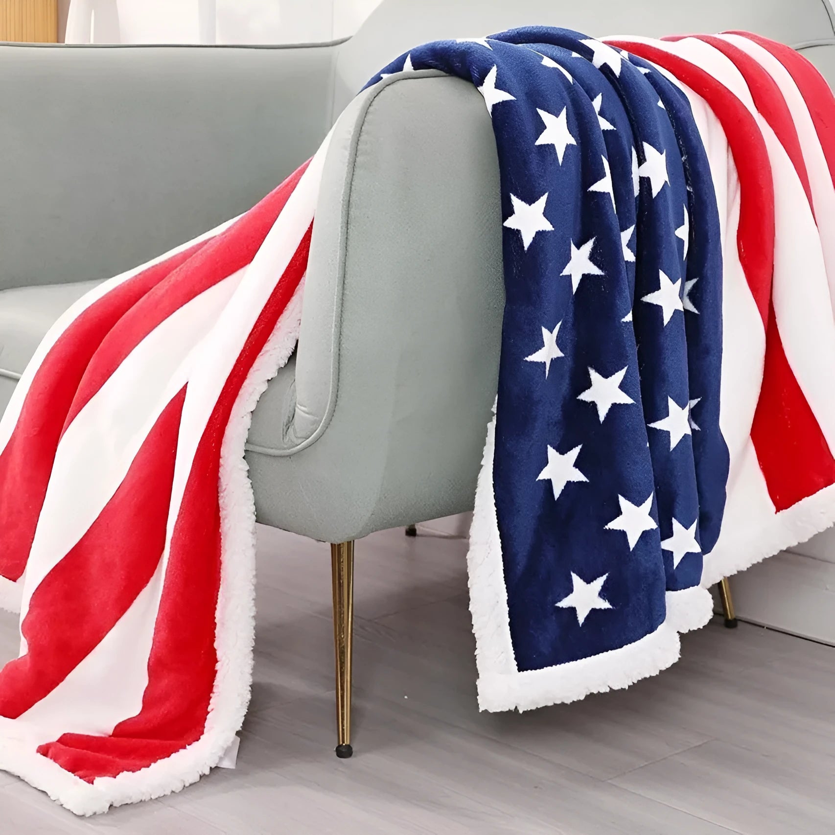 Striped polyester blanket showing pattern detail with vacuum shrink packaging