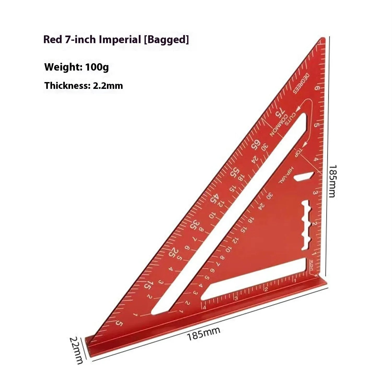 Two red metal combination angle rulers with metric scales, shown with a transparent storage bag.