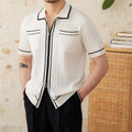 Slim fit men's polo shirt with elastic lapel collar in black and white colour options