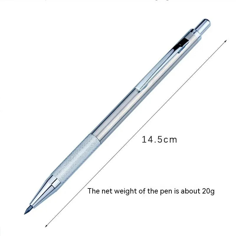 Metal automatic mechanical pencil with push-button mechanism, compatible with 0.5mm to 2.0mm lead sizes