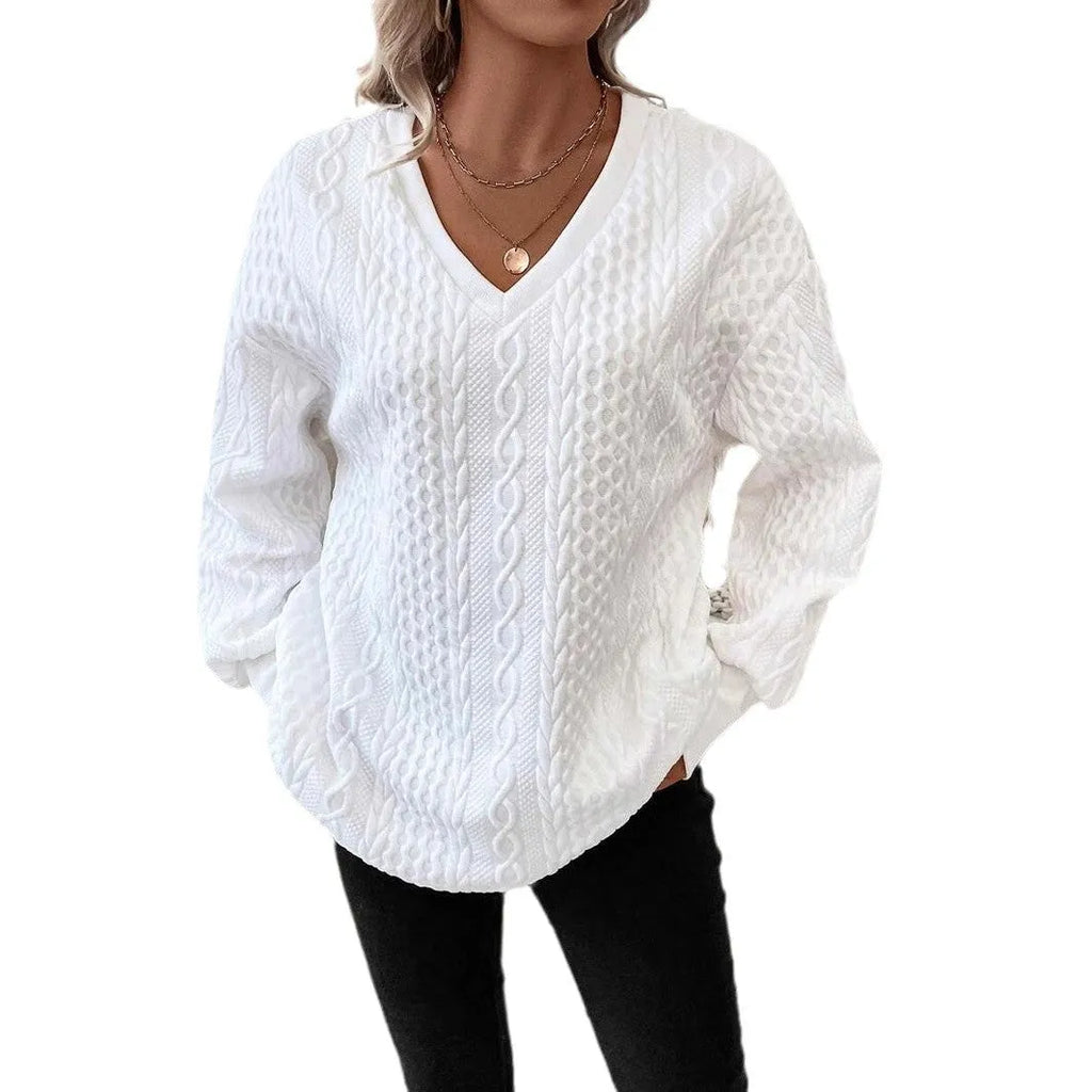 Milky white loose fit long sleeve T-shirt with a 3D pattern on the front
