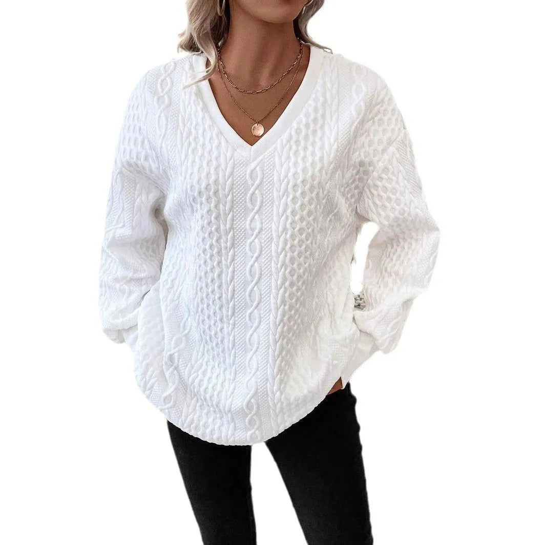 Milky white loose fit long sleeve T-shirt with a 3D pattern on the front