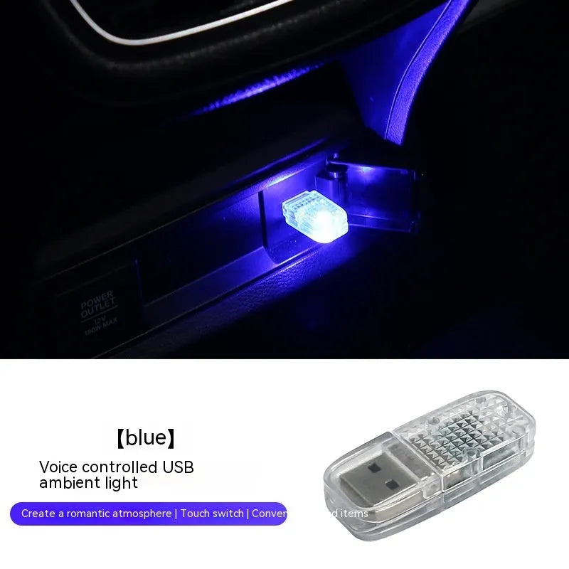 Atmosphere car USB multi-function ambience light with touch switch and RGB voice control in ABS material