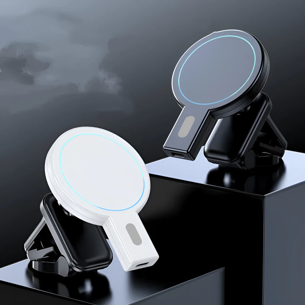 Black and white magnetic wireless charger with PD fast charging support