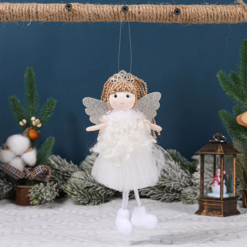 Christmas angel girl cloth pendant for high ponytail hairstyles in white, pink, khaki colours