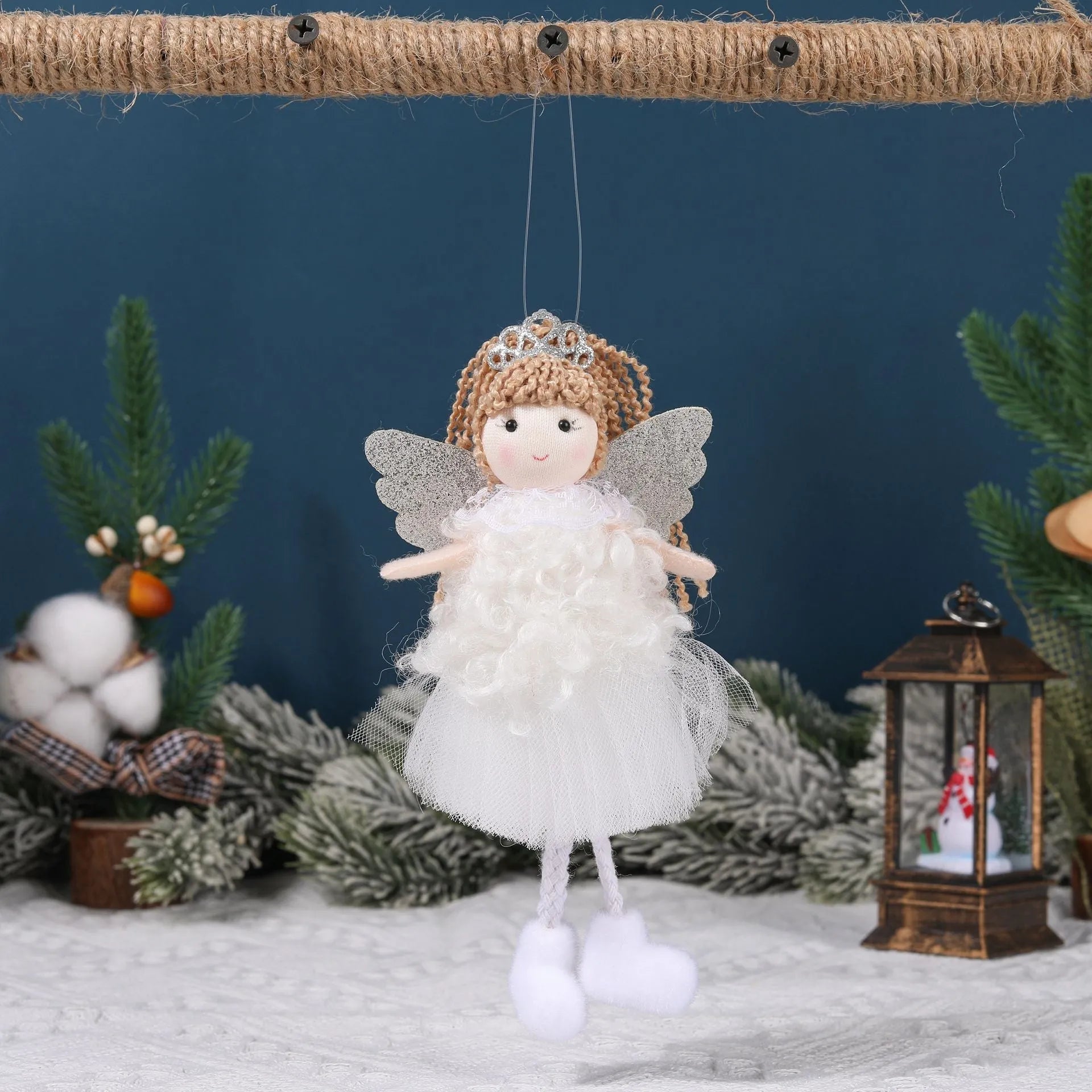 Christmas angel girl cloth pendant for high ponytail hairstyles in white, pink, khaki colours