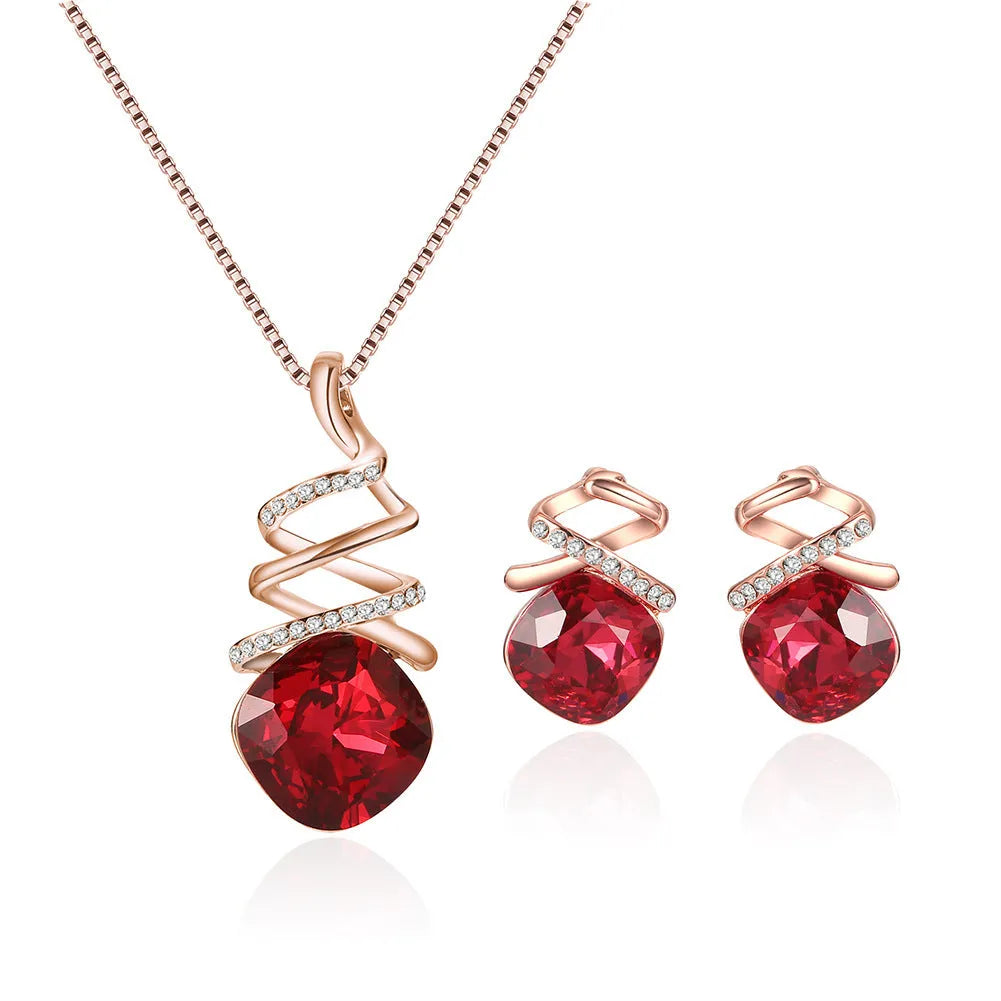Women's bridal jewellery set with alloy necklace and earrings featuring water wave chain design
