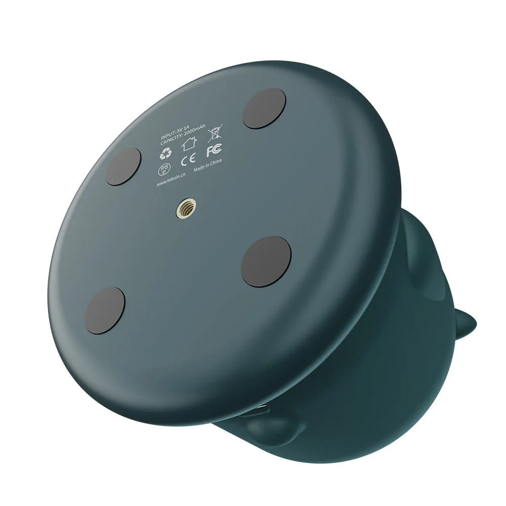 Dark green smart AI tracking gimbal showing 360 rotation for camera and phone