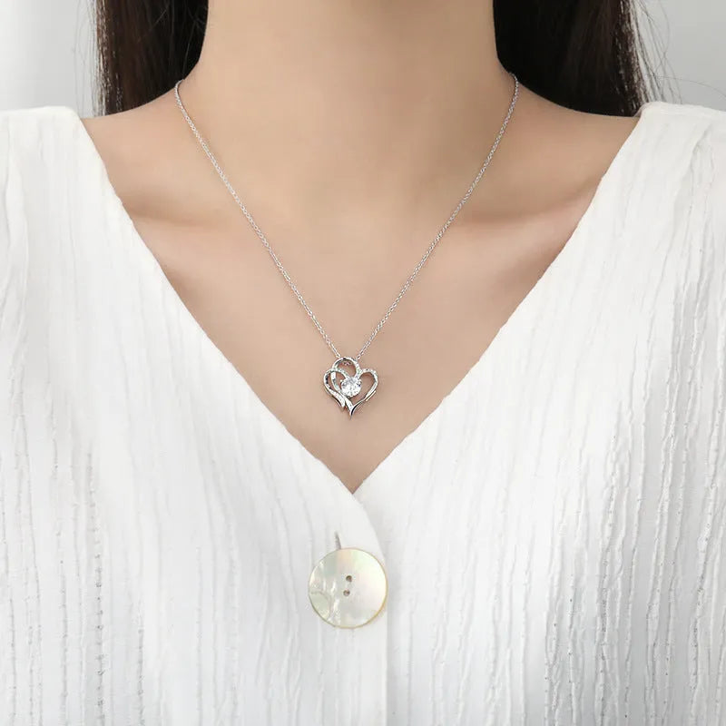 925 silver heart-shaped necklace in platinum, gold and rose gold colours with diamond treatment
