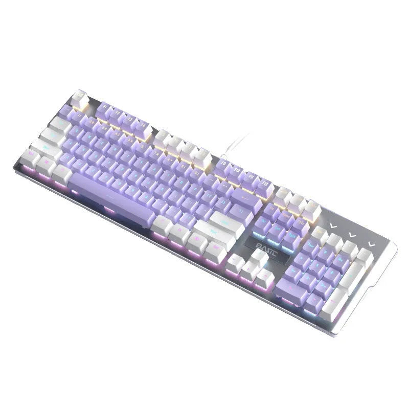 Purple and white mechanical keyboard and mouse wired combo set with backlight illumination