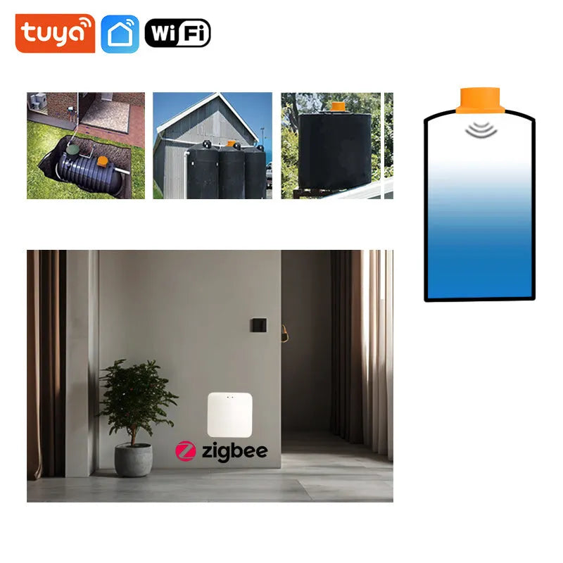 ME201W wireless fluid level sensor for remote water and oil tank monitoring with Tuya SmartLife app