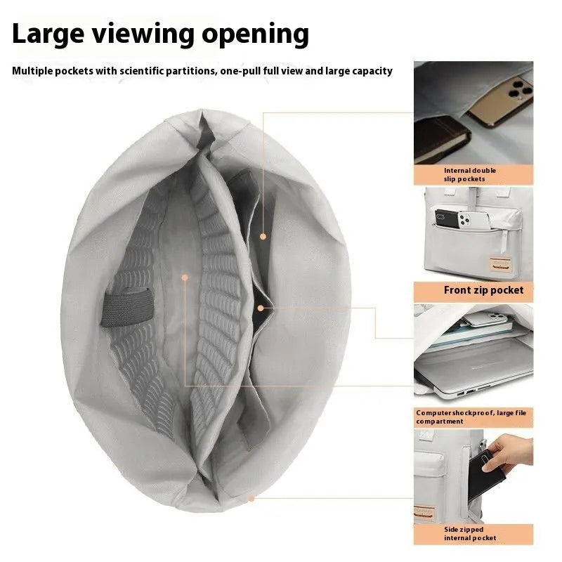 Shockproof waterproof nylon laptop bag showing medium and large size options for different laptop dimensions
