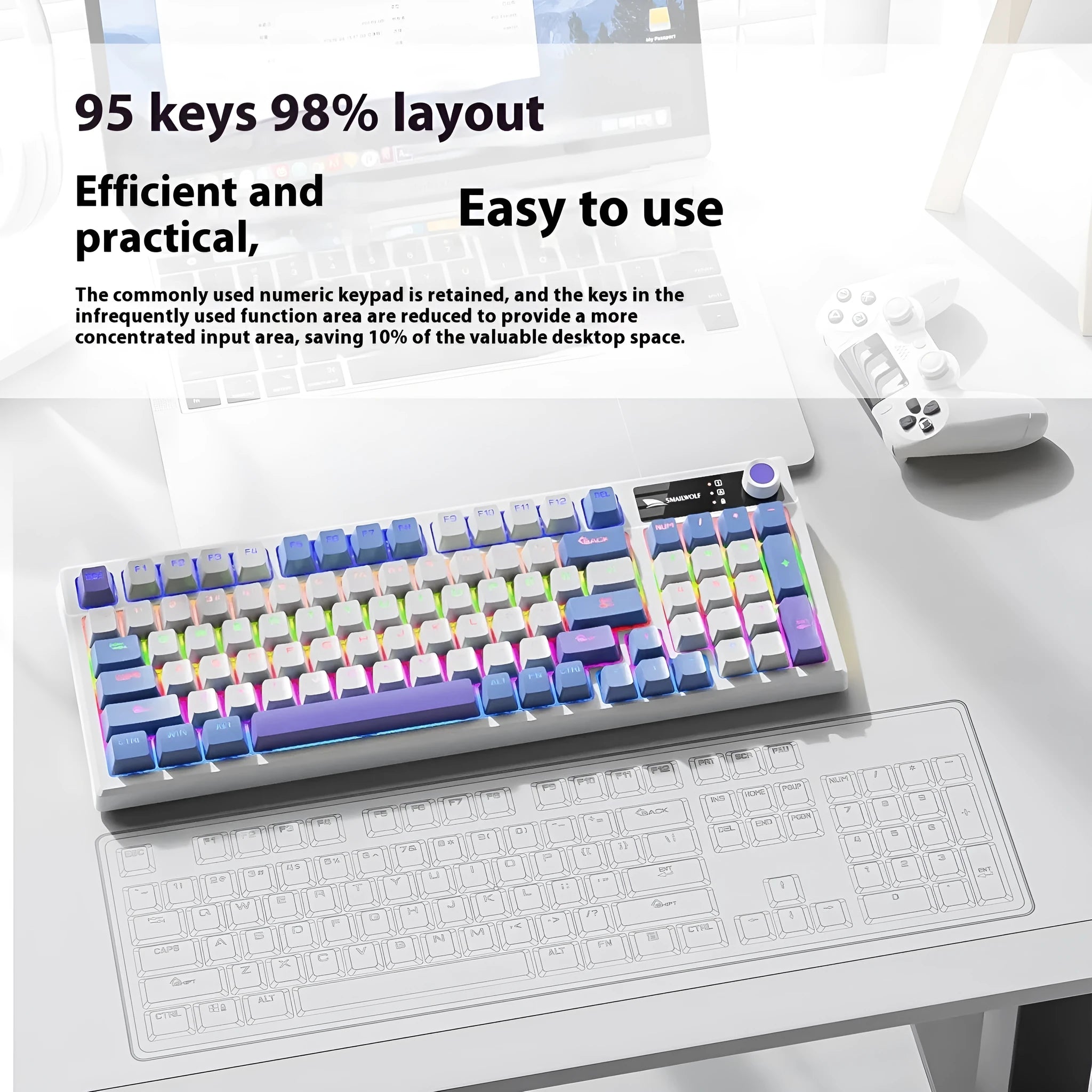 SK15 wired mechanical keyboard with control knob in Black, Sunset Orange, and Autumn Water Blue colour options.