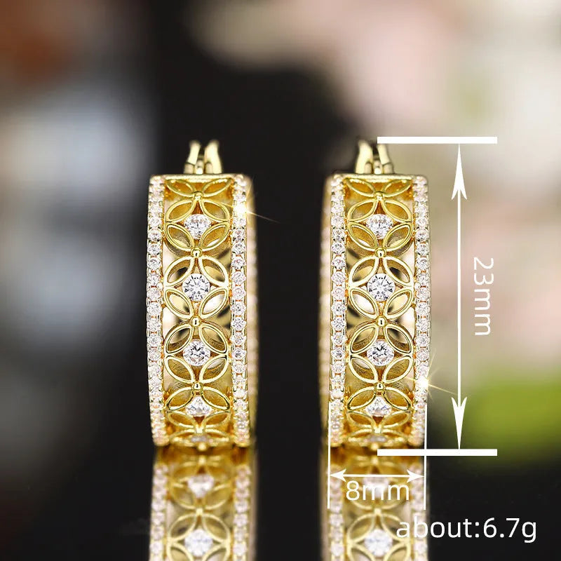 Geometric copper earrings with horse eye, flower and butterfly motifs in yellow gold E4221 finish