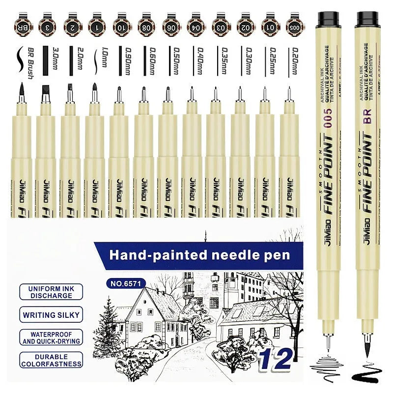 Waterproof needle drawing pen with black ink in plastic shell, 133mm length