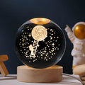 Starry sky luminous crystal ball on a round wooden base, USB powered, desktop decoration