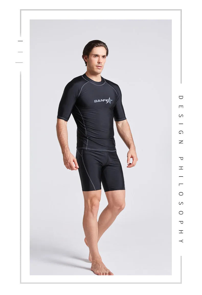 Men's quick-drying half sleeve swimsuit for snorkeling and surfing in nylon fabric