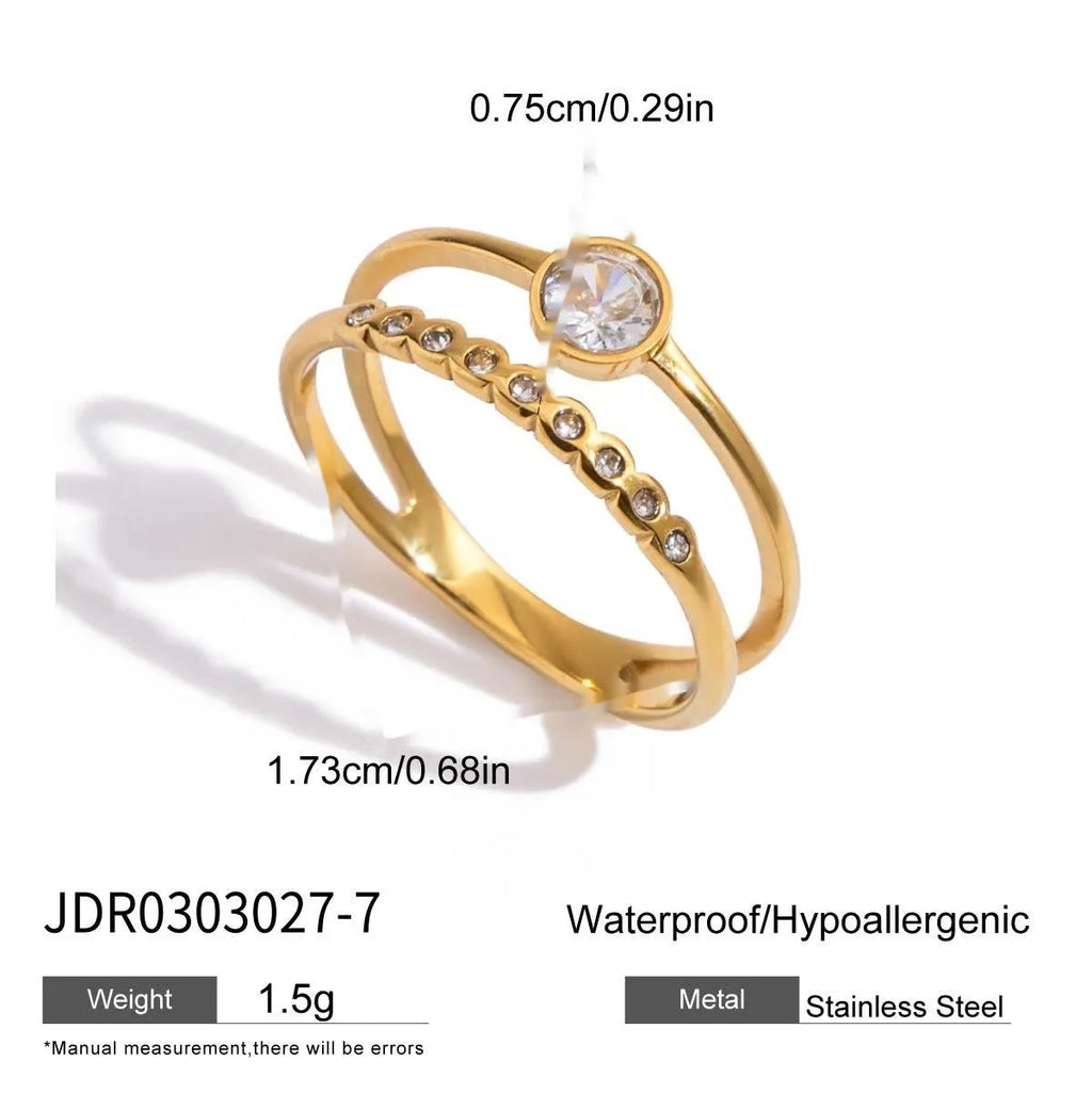 Geometric stainless steel ring with zircon stone in multiple colour options including JDR0303022 showing the flat, modern band design.