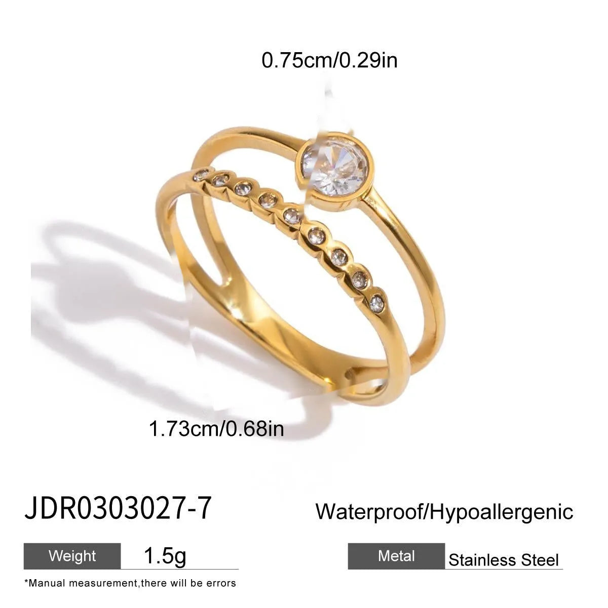 Geometric stainless steel ring with zircon stone in multiple colour options including JDR0303022 showing the flat, modern band design.