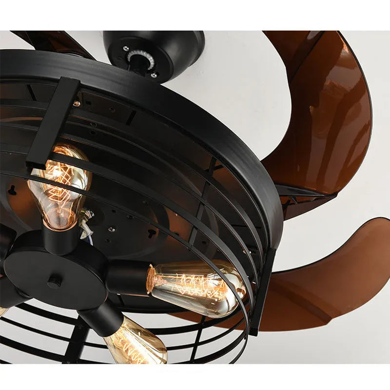 42-inch American retro style ceiling fan lamp with acrylic shade and invisible fan design.