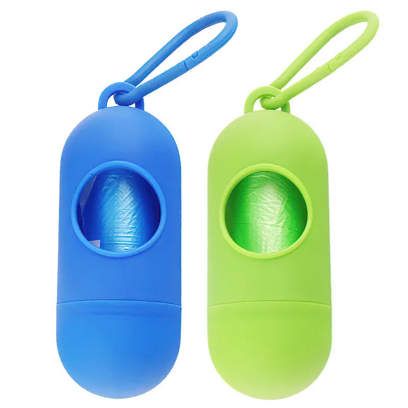 Compact dog waste bag holder with Velcro fastener and hook attachment in assorted colours