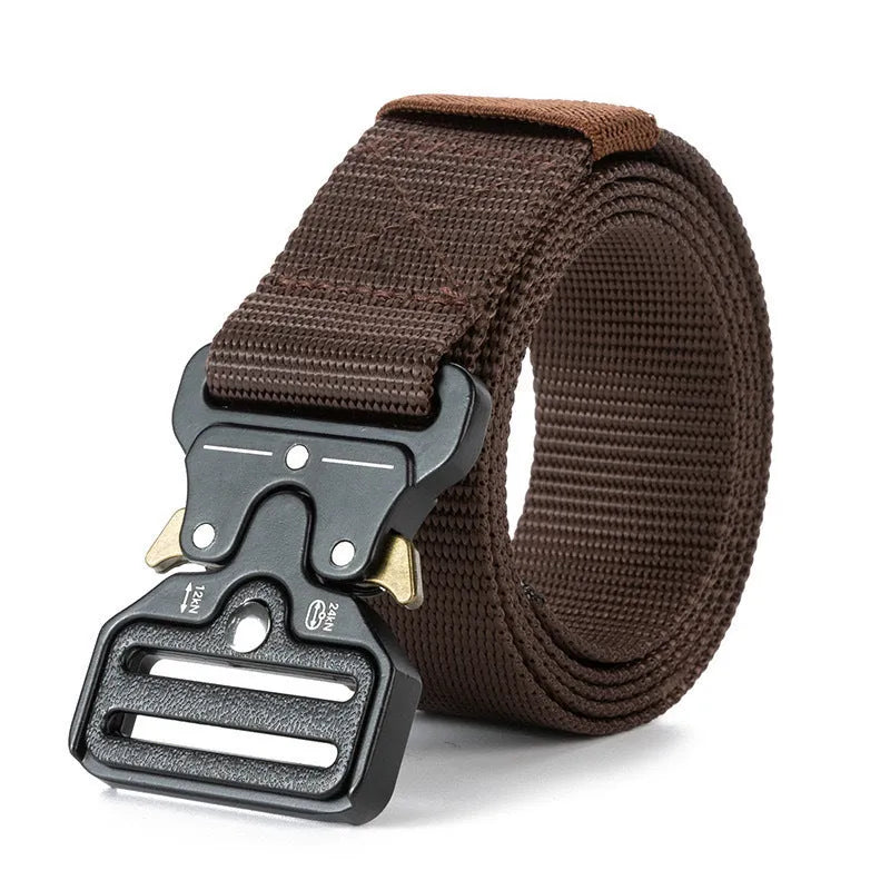 Men's thick canvas tactical belt with alloy quick-release buckle in five colour options