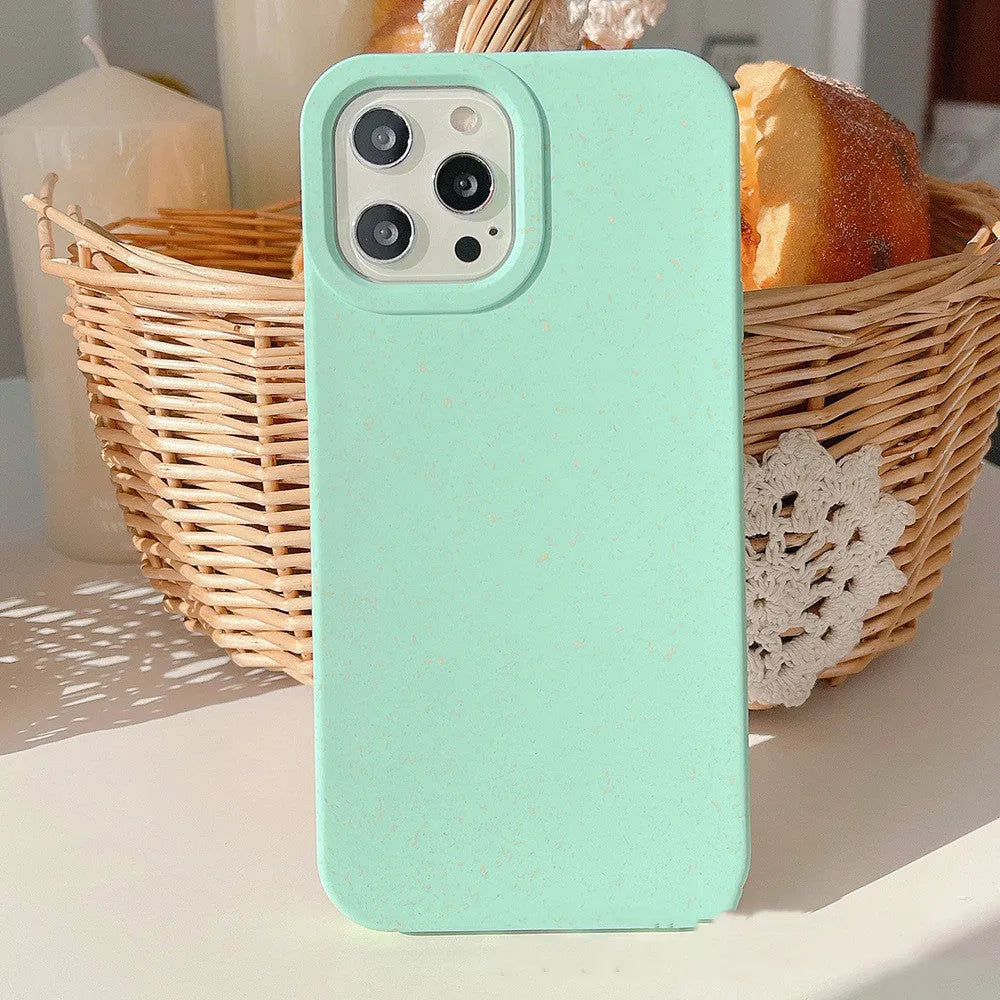 Degradable wheat straw composite phone case for iPhone models showing colour options