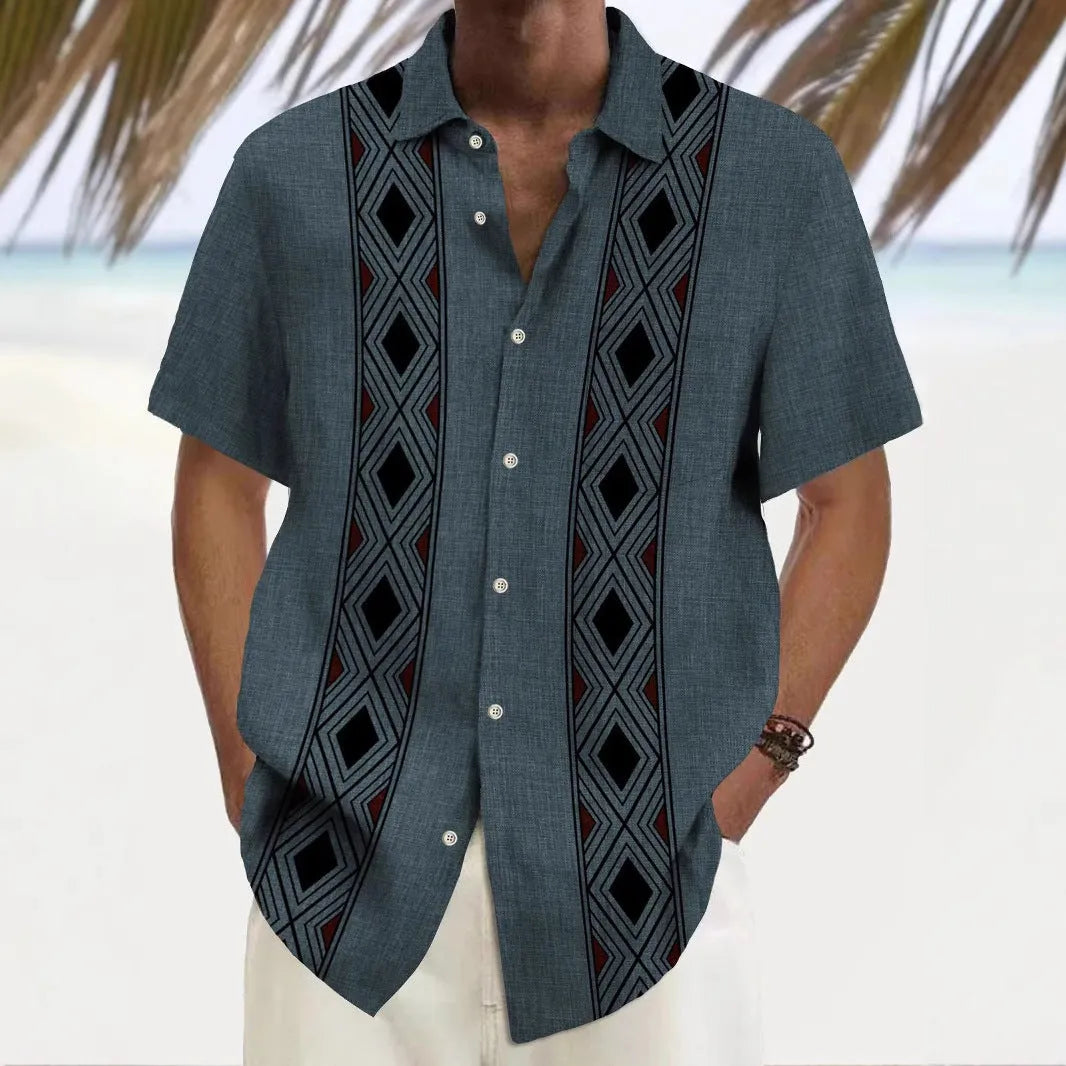 Men's loose fit printed leisure shirt in cardigan style with multicolour graphic pattern