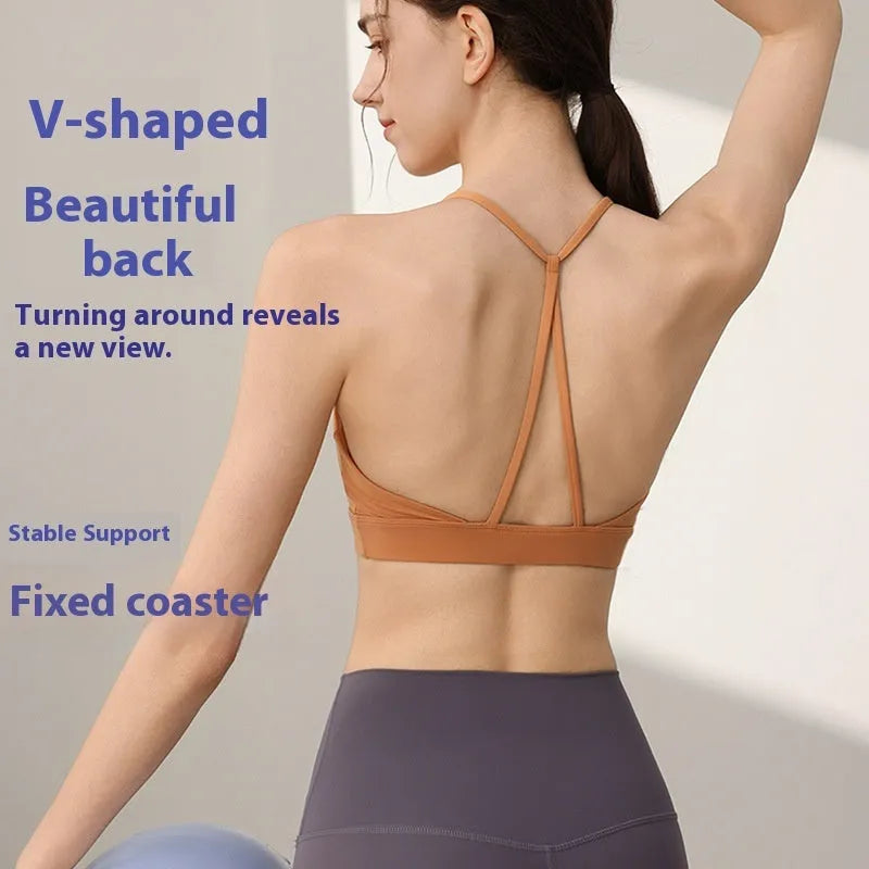 Women's nylon sports vest in green tea green colour with fixed double shoulder straps.