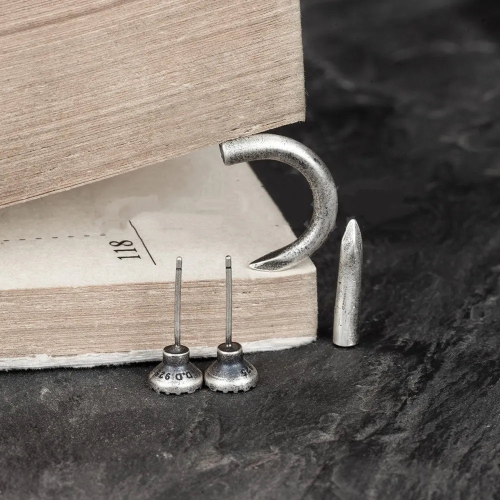 S925 sterling silver nail stud earring in straight or curved punk gothic design