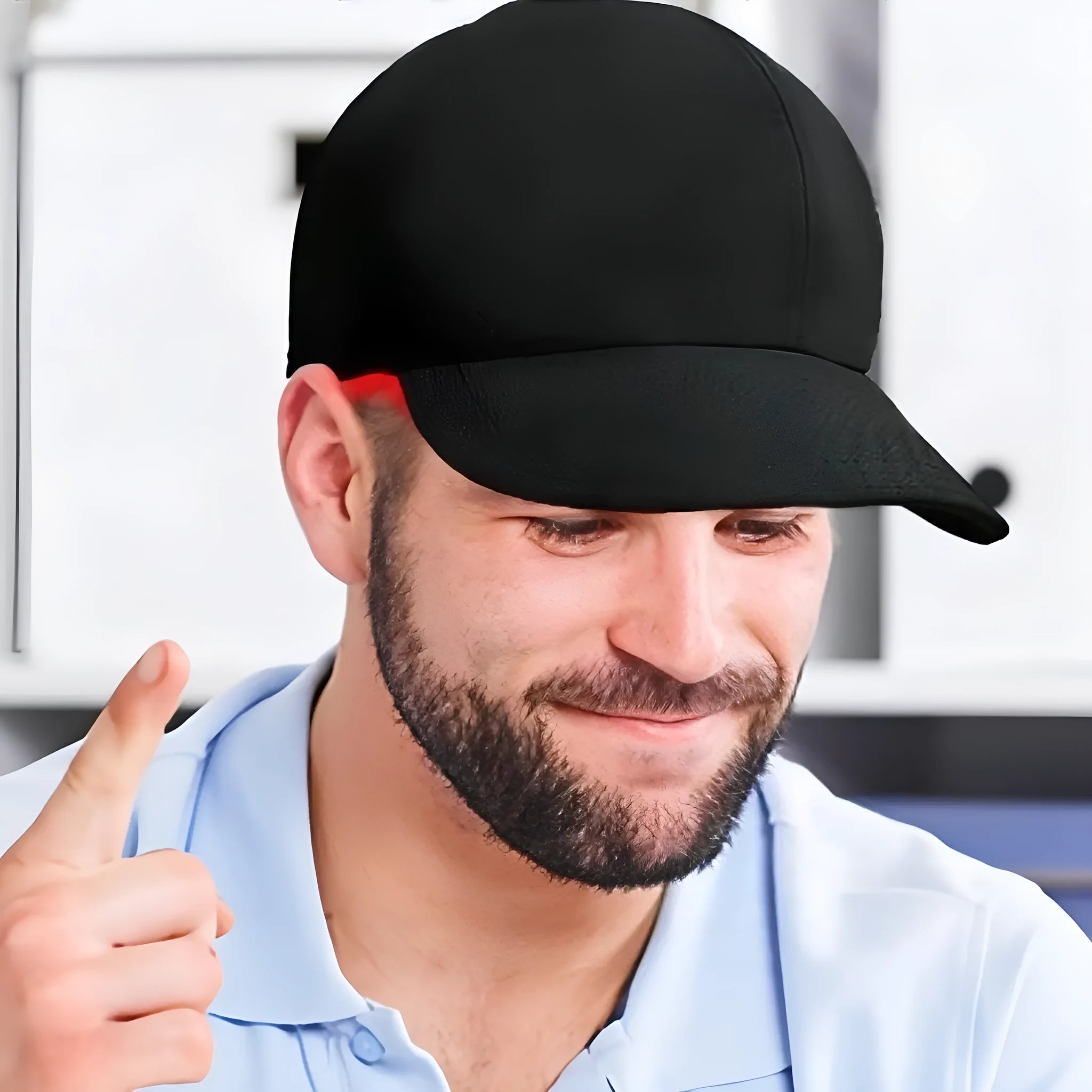 Black infrared red light therapy peaked cap for hair growth treatment with controller
