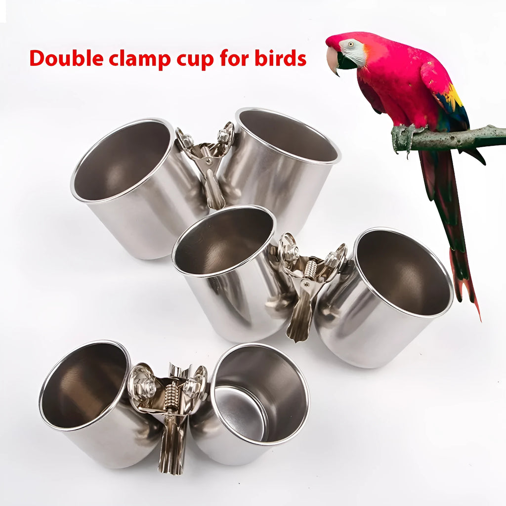 Stainless steel birdcage feeder in natural colour, shown in small, medium, and large sizes