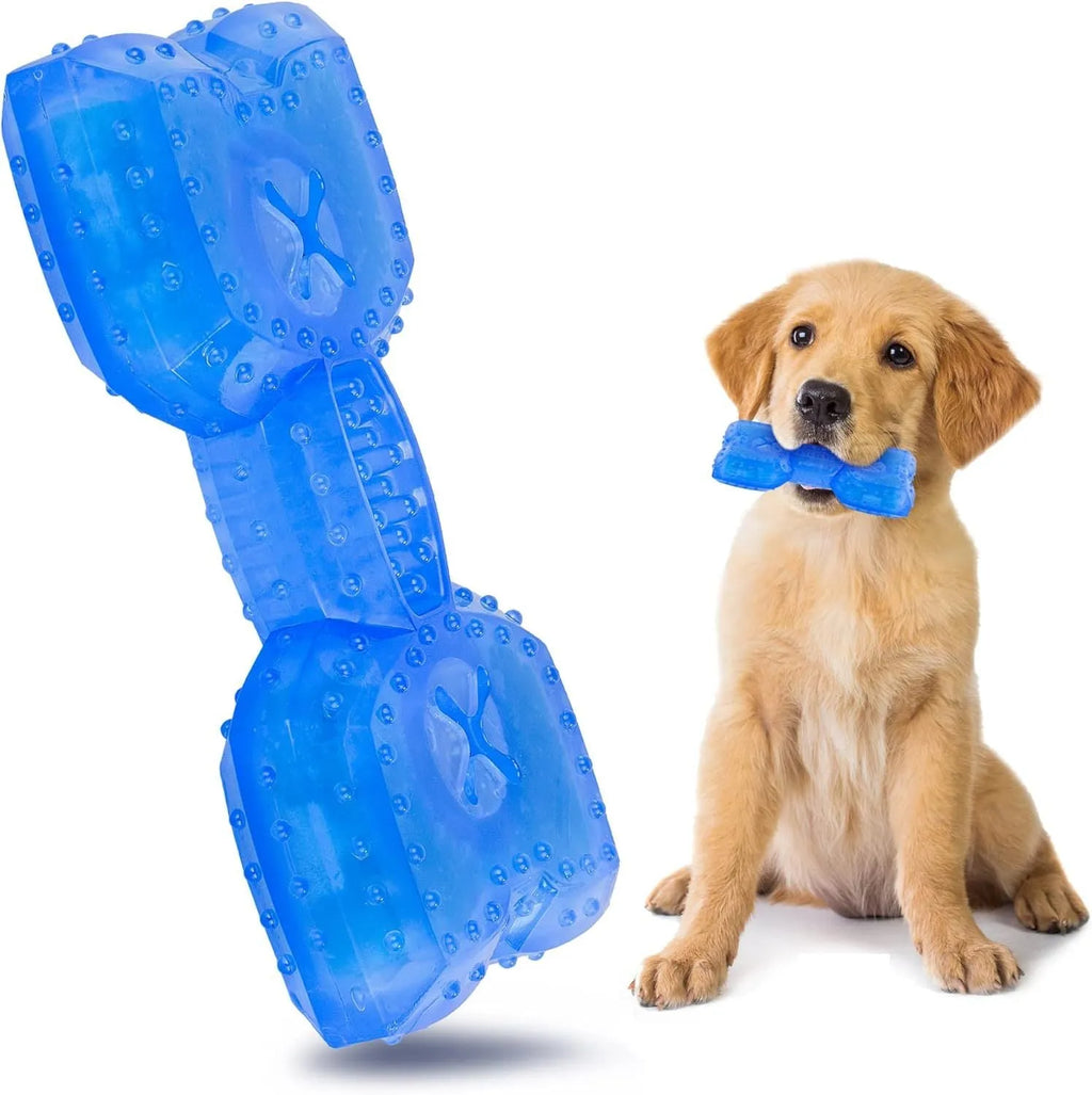 Freezable bone and circle shaped dog teething chew toy for cooling and dental care